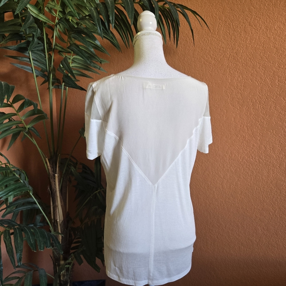 Aiko Elevated Basic White Tee Shirt Silk Semi She… - image 3